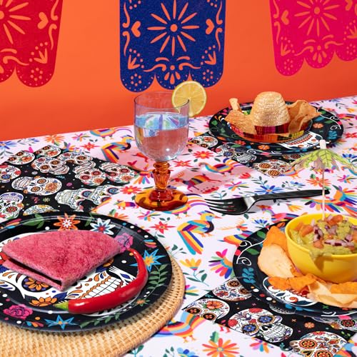 Day of the Dead Disposable Tableware Set - Mexican Sugar Skull Pattern for Fiesta & Celebrations - Serves 24