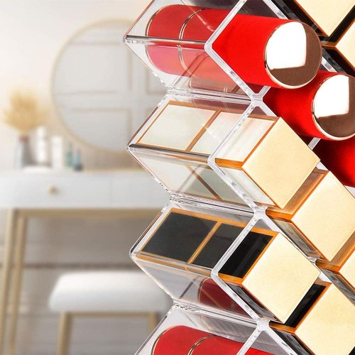 LYTDMSKY Acrylic Lipstick Holder, Clear Perfume Organier 28 Slots, Lip Gloss Organier, Stackable Fish Shape Lipstick Tower, Display Case for Mini Rollerball Perfume