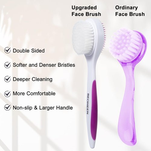 Silicone Face Scrubber Double Side, Handheld Facial Cleansing Brush 2 in 1 Face Cleanser Brush for Deep Cleansing and Exfoliating, Blackhead Makeup Removal 2 Pcs (Black, Purple)
