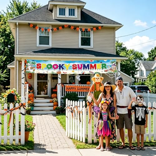 Summer Halloween Banner - Tropical Pool Party Decorations for Outdoor Celebrations