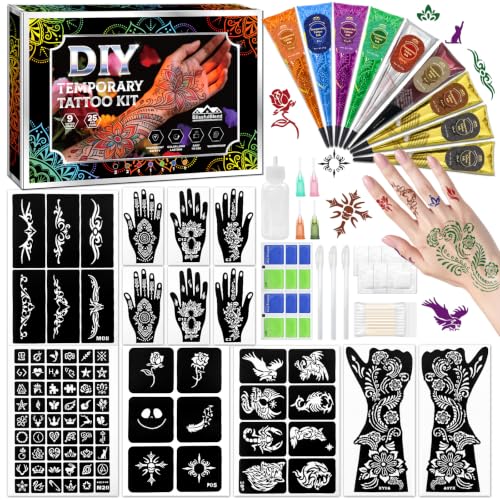 Temporary Tattoo Kit for Women Men Teens 7 Color Water-Resistant DIY Body Art