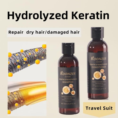 Keratin-Infused Shampoo & Conditioner Set - Deep Cleanse & Intense Hydration | Strengthening Anti-Frizz Formula, 2x150ml