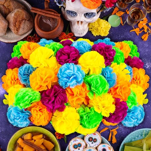 Artificial Mexican Marigold Flowers - 50Pcs Festival Decoration, Realistic & Vibrant