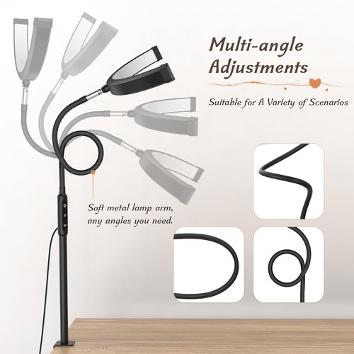Mznoo Half Moon Light with Clamp, LED Manicure Table Lamp, Desk Lamp for Nail Desk, Eyelash Extensions, Skincare and Tattoo, 5 Brightness Levels and 5 Color Modes, Remote Control (Black)