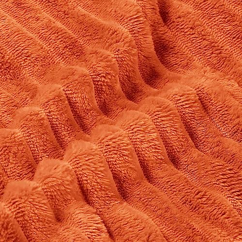 Fall Orange 3D Ribbed Fleece Throw Blanket 50x60 Inch for Couch