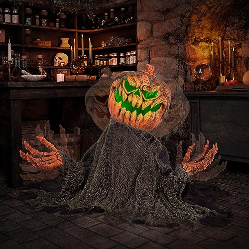 Halloween Groundbreaker Pumpkin Animatronic with Sound & Lights - Indoor Outdoor Spooky Decor