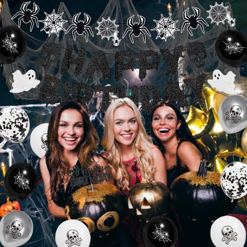 Halloween Birthday Party Decorations Set with Banners Balloons & Creepy Cloth