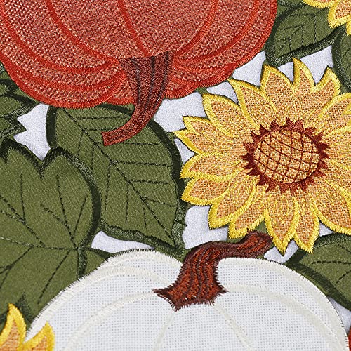 OWENIE Fall Thanksgiving Table Runner 13x90 Inch Embroidered Pumpkins Leaves Sunflowers - Autumn Home Decor