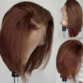 YOUFA Mocha Brown Lace Front Human Hair Wigs Pre Plucked 13x4 Transparent Swiss Lace Frontal Short Bob Wigs Blunt Cut Bob Style Bone Straight Human Hair Wigs (Chocolate Brown, 8 inch)