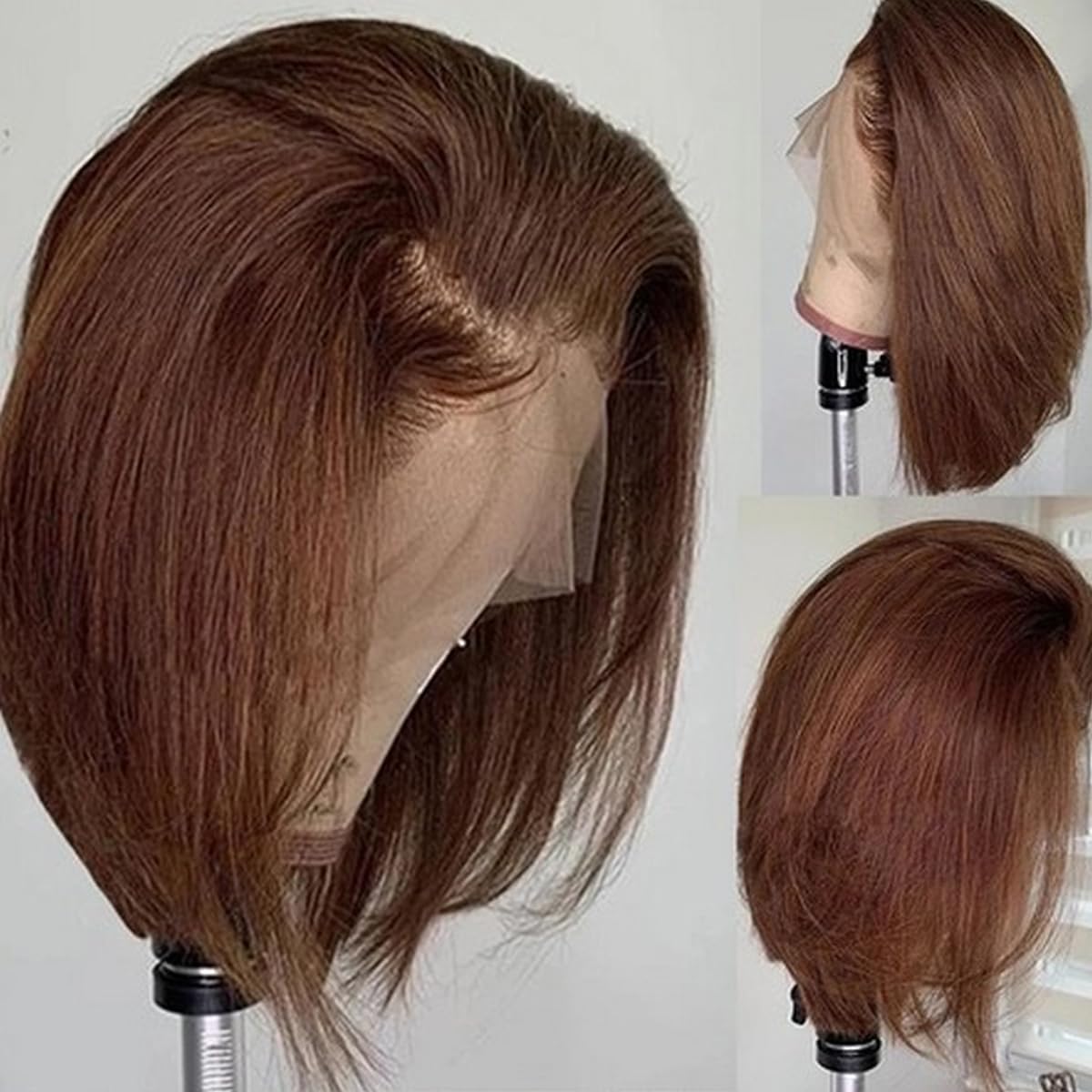 YOUFA Mocha Brown Lace Front Human Hair Wigs Pre Plucked 13x4 Transparent Swiss Lace Frontal Short Bob Wigs Blunt Cut Bob Style Bone Straight Human Hair Wigs (Chocolate Brown, 8 inch)