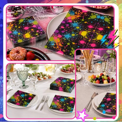 50 Pack Neon Paint Splatter Paper Napkins for Glow Parties & Celebrations