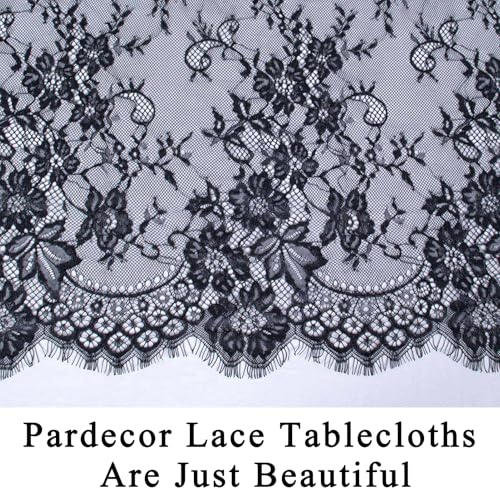 Pardecor Black Embroidered Lace Rectangular Tablecloth 60x120 Inch - Elegant Wedding and Party Decor Variation 001