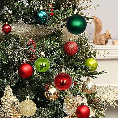 Christmas Tree Ornaments 100Pcs Mixed Size & Color Shatterproof Balls - Gold Green Red Variations