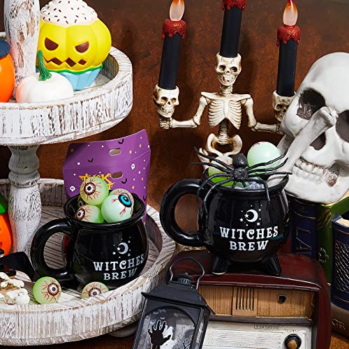 Ceramic Witch Cauldron Mug Set - 12 oz Black Coffee & Tea Cups, 4 Pack
