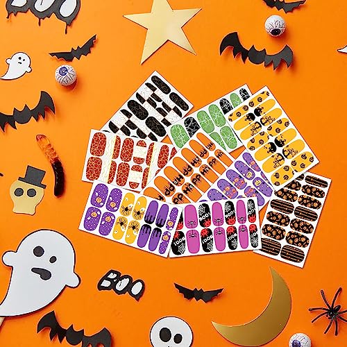 Halloween Luminous Nail Wraps - 12 Sheets with Glitter Skeleton Ghost Pumpkins - Stylish Style