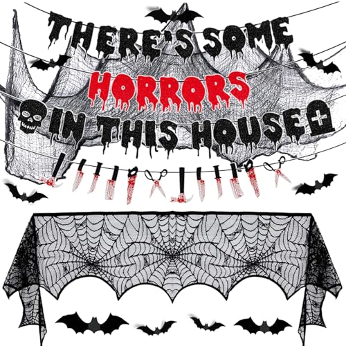 Halloween Party Decorations Banner Bat Stickers Fireplace Scarf Creepy Cloth Set