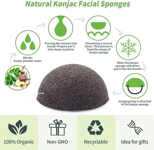 Konjac Face Sponges for Cleansing and Exfoliating, Konjac Facial Sponges for Washing Cleaning Face Body with Activated Charcoal, Natural Konjac Sponge Set for Oily Dry Sensitive Skin Skincare Tool