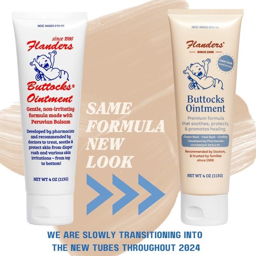 Flanders Buttocks Ointment - Zinc Oxide Diaper Rash Cream for Baby & Adult Skin | 4oz Tube for Heat Rash & Chafing Relief