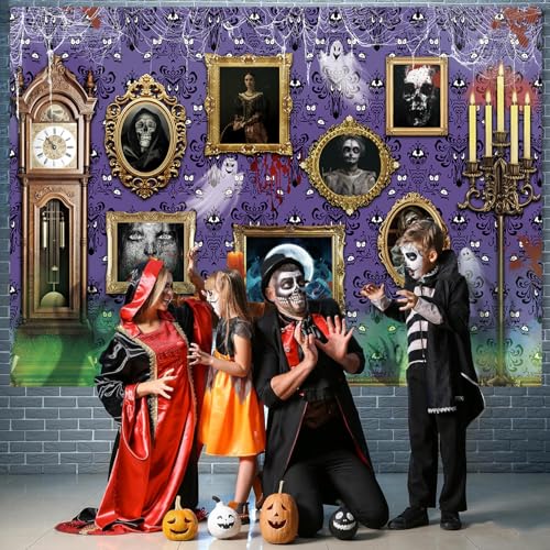 Halloween Haunted House Backdrop 7x5FT Purple Spooky Ghost & Spider Wall Decor - Digital Photo Background