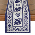 Mexican Floral Bird Table Runner 13x90 Inch Blue Patchwork Tiles Home Decor