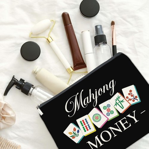 NGAEAK Mahjong Themed Makeup Bag Mahjong Gifts Cosmetic Bag for Women Girl Zipper Makeup Pouch