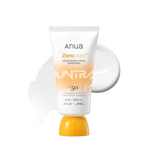 Anua Zero-Cast Moisturizing Sunscreen SPF 50 - Glow Natural Face Sunscreen with Hyaluronic Acid & Niacinamide | Oil-Free, 1.69 fl oz