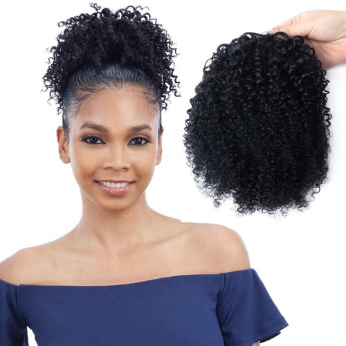 VADES Black Ponytail Extension Human Hair Drawstring Ponytail for Black Women Kinky Curly Short Afro Puff Hair Ponytail 100% Brazilian Virgin Hair #1 Jet Black 8 inch With 3 Stable Combs