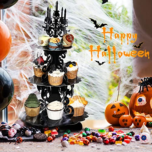 Halloween 3-Tier Cupcake Stand Gothic Skull Candelabra with Web Display