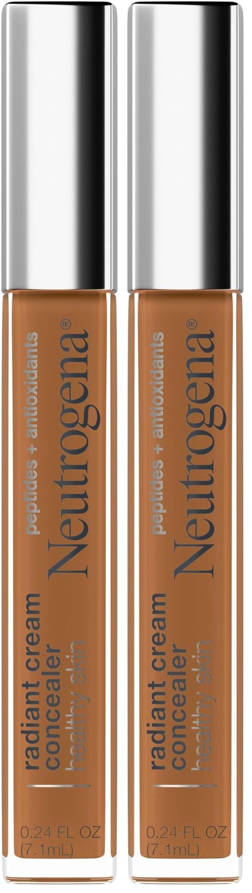 Neutrogena Healthy Skin Radiant Brightening Cream Concealer with Peptides & Vitamin E Antioxidant, Lightweight Perfecting Concealer Cream, Non-Comedogenic, Pecan Medium/Deep 02 with warm (Pack of 2)