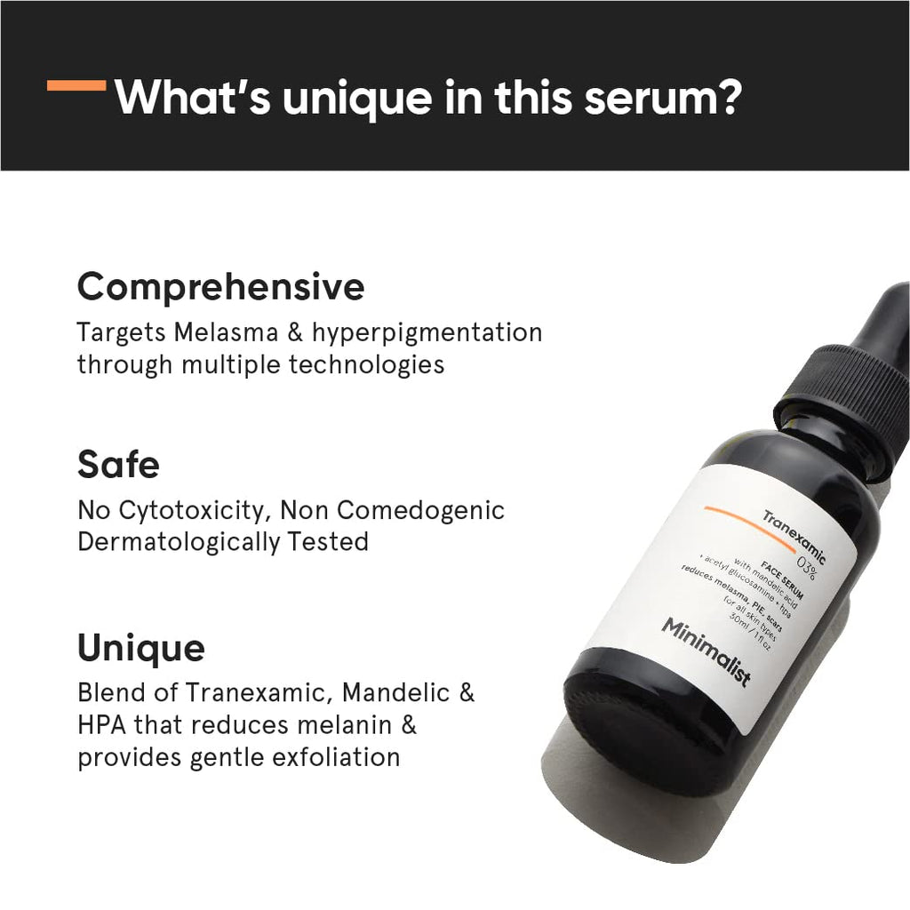 Tranexamic Acid 3% Face Serum by Minimalist - Brightens Dark Spots & Melasma | Unisex | 1 Fl Oz / 30 ml