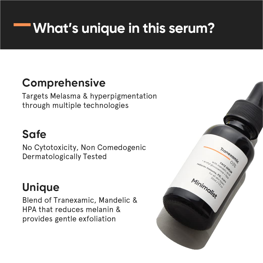 Tranexamic Acid 3% Face Serum by Minimalist - Brightens Dark Spots & Melasma | Unisex | 1 Fl Oz / 30 ml