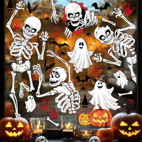 Halloween Skeleton Ghost Window Clings - Reusable Decals for Glass & Mirrors