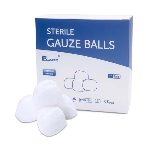RCARE Sterile Gauze Balls, 100% Cotton, Individually Wrapped, 1 Inch Diameter, for Medical Use, Wound Care & Home Care, Pack of 80