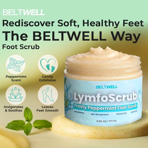 Beltwell® LymfoScrub™ Frosty Peppermint Body Scrub & Foot Cream - Gentle Exfoliator for Sensitive, Cracked Feet