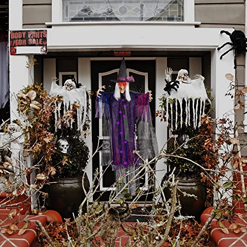 6FT Hanging Halloween Witch with Scary Sound Effects and Red Eyes - Life Size Spooky Decor