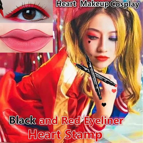Go Ho Waterproof Liquid Eyeliner Stamps - Double-Sided Black & Red, Smudge-Proof Heart Stamp for Halloween Makeup