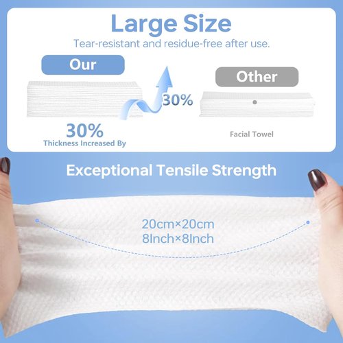 Disposable Face Towels 600 Count, Ultra Soft & Thick Facial Towels for Sensitive Skin, Biodegradable & Lint-Free Makeup Remover Dry Wipes, Multi-Purpose Cleansing Towelettes for Face Wipes