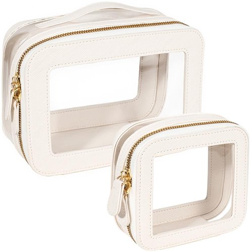 Clear Makeup Bag Set, Small Portable Clear Makeup Bag Cute Waterproof Travel Cosmetic Bag Makeup Pouch TSA Approved Toiletry Bag Women Traveling Car Organizer Car Essentials (White, Standard + Mini)