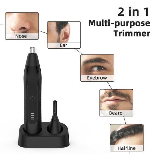 Setonia Nose Hair Trimmers for Men,Rechargeable Eyebrow Trimmer 2 in 1 Painless Multifunctional Ear and Nose Hair Trimmer with Dual Edge Blades Portable Design (Black)