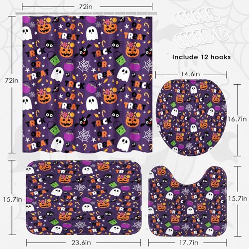 Halloween Bathroom 4-Piece Set with Shower Curtain and Rug - Variation 15