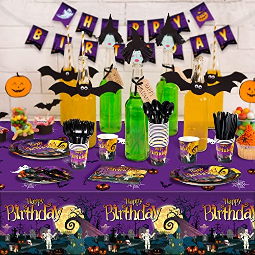 Halloween Party Supplies Set - Plates, Napkins, Banner, Tablecloth for 25 Guests