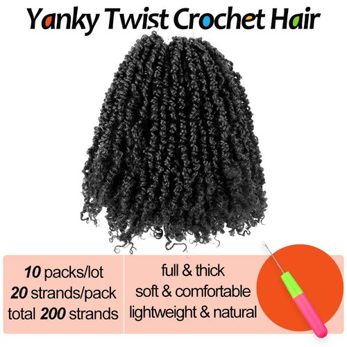 Cisinpo Yanky Twist Crochet Hair 10 Inch 10 Packs Pre-Twisted Natural Black Micro Spring Twist Boho Senegalese for Black Women(1B, Total 200 Strands)