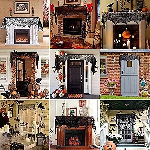 Hommtina 4-Piece Halloween Decorations Set - Tablecloth, Runner, Lace Cover & Bat Stickers