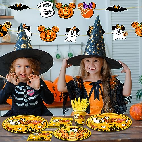 142pcs Halloween Mouse Party Tableware Set - Plates Napkins Cups for Kids & Baby Shower