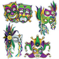 Mardi Gras Mask Decorations Set - 8 Foil Cardstock Wall Cut Outs for Carnival Party