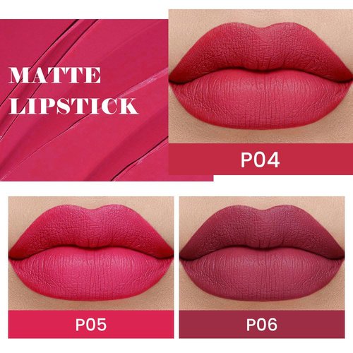 Evpct Matte Lipstick Set - 3 Pcs Silky Velvet in Plum Purple, Rose Red & Mauve | Long-Lasting & Smudge-Proof