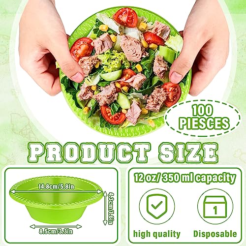 Green Disposable Plastic Bowls Set - 100 Pcs 12oz Party Serving Dishes