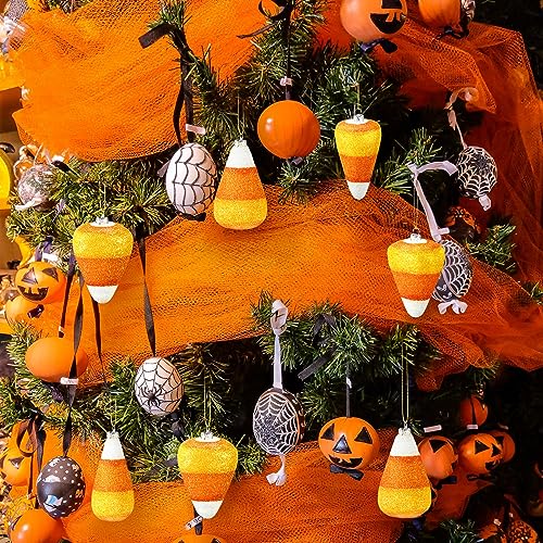 Halloween Candy Corn Ornaments - Fall Tree Decorations, Glitter 12 Pack