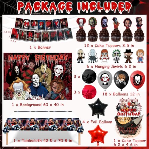 Horror Birthday Decorations Kit for Kids & Adults - Halloween Theme Party Supplies Set