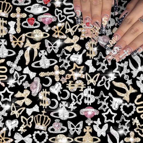 105Pcs Silver Gold Nail Gems Charms Set for DIY Nail Art & Crafts